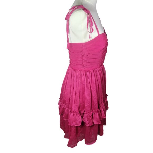 Lulus Angelic Approach Hot Pink Chiffon Ruffled Tie-Strap Mini Dress Size XS - Picture 3 of 8